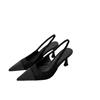 Low Heels Real Leather Slingbacks Shoes Women Square Toe Pumps Thick Heel Shoes Brand Design Lady Footwear  Size Rubber