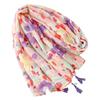 Women's Herringbone Pattern Scarf with Colorful Flowers and Tassels - Soft Cotton Linen Feel