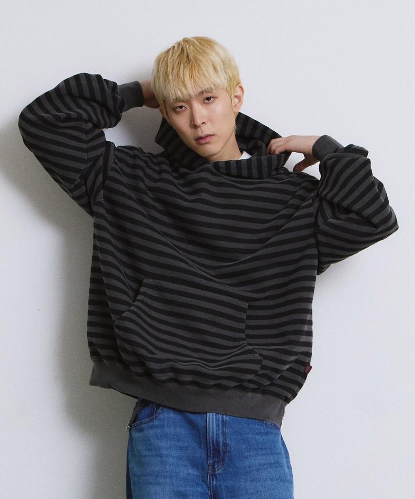 PIGMENT Dyed Stripe Line Hoodie (Charcoal)