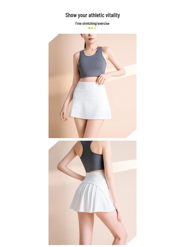 Notting Yoga Women's High Waist Pleated A-line Sport Skirt with Ice Sense Two-piece Design