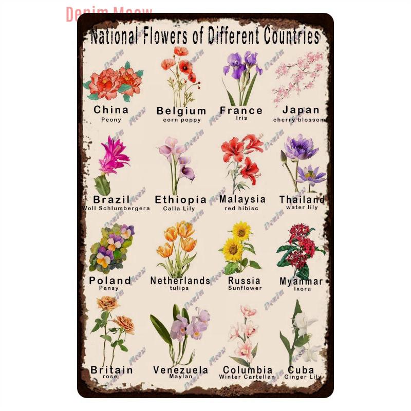 Funny Plants Metal Tin Sign Vintage English Flowers Retro Fruits Butterflys Animals Wall Poster Home Plates WY