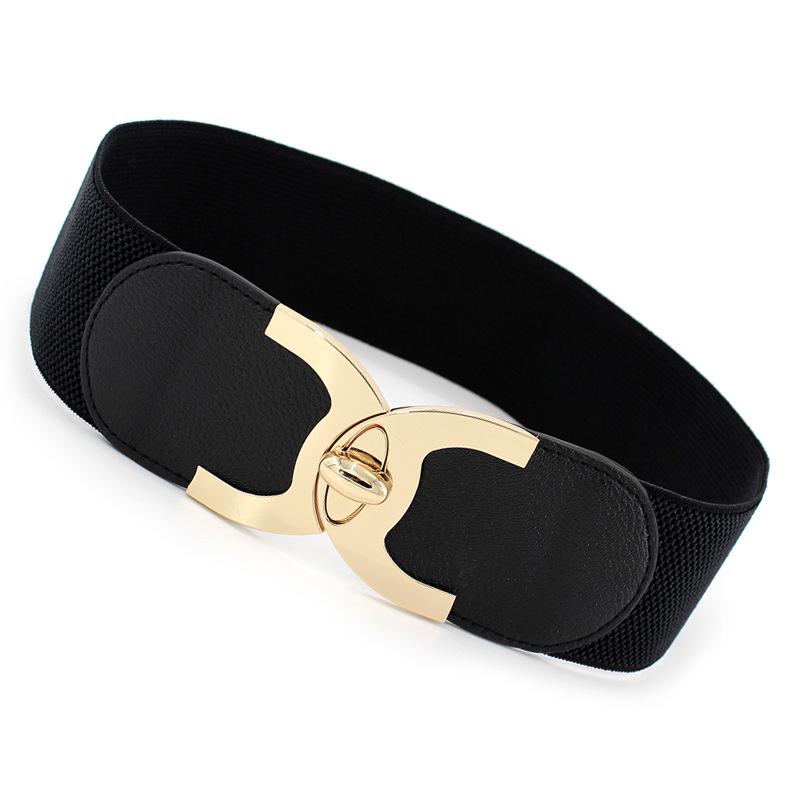 Women's Golden Rotating Lock Elastic Waistband Four Seasons All-Match Waist Seal Women's Elastic Wide Belt Four