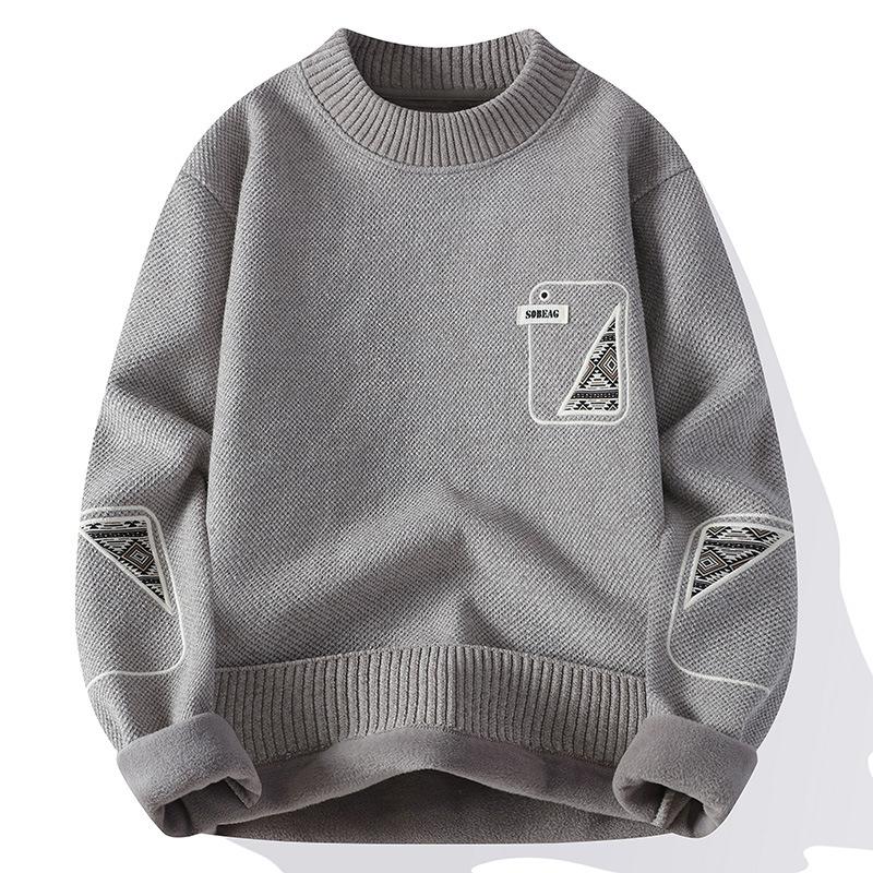Autumn Men's Knitted Bottoming Shirt Korean Version Plus Velvet Thickened Warm Slim-fit Pullover Round Neck Fashion Sweater