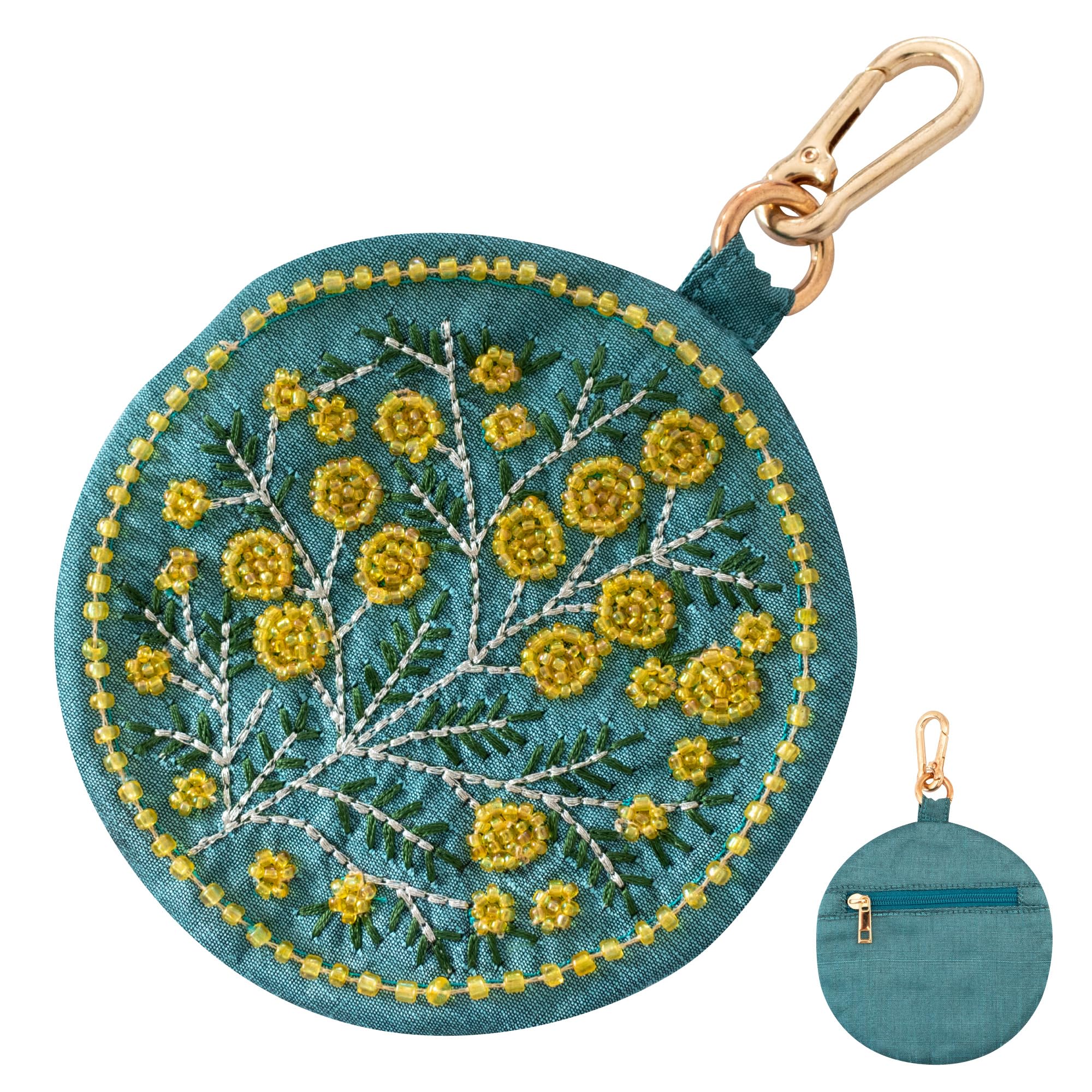 and sparkling Indian traditional Zari Embroidered floral with for mimosa [Amplimle] Elegant embroidery pouch, pattern, small, cute, compact,