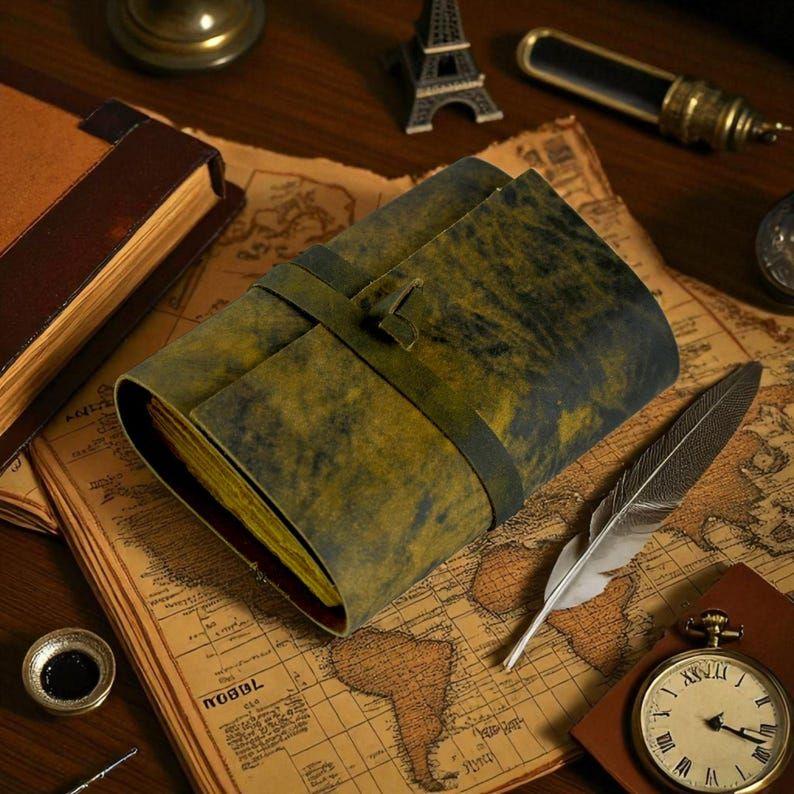 Vintage Leather Journal - Blank Spell Book of Travel Writing Notebook, Antique Deckle Paper