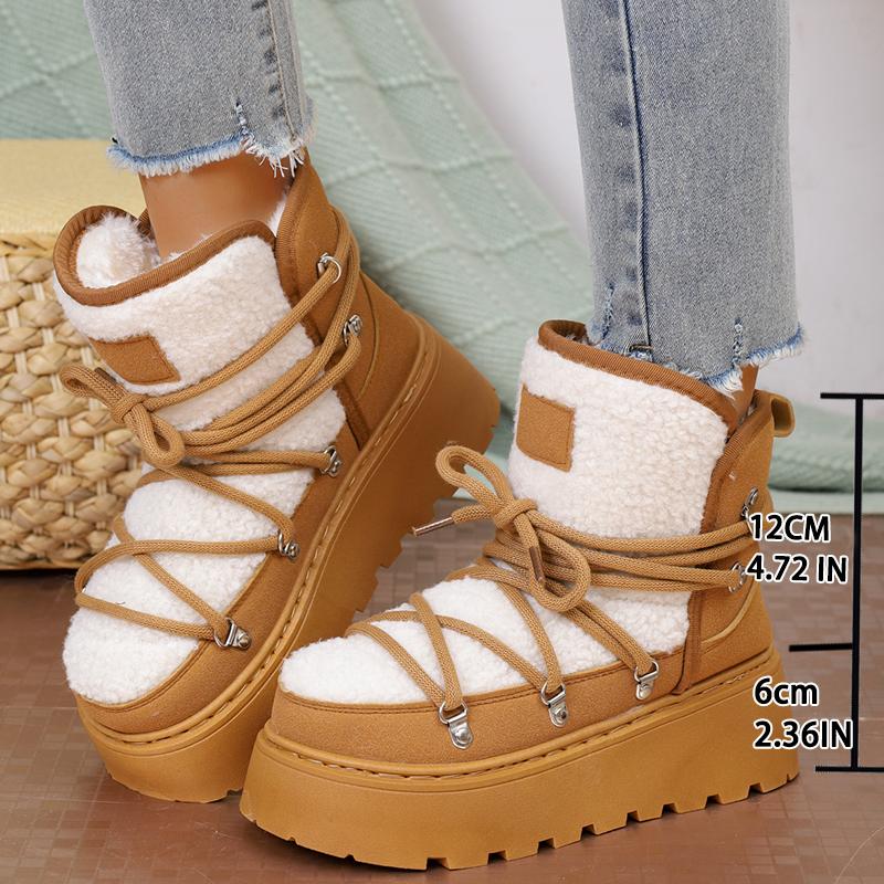 Fashion Women Ankle Boots Thick Bottom Warm Round Toe Short Boots Women Winter New Style Cotton Shoes Laced Lined Thickened Snow Boots