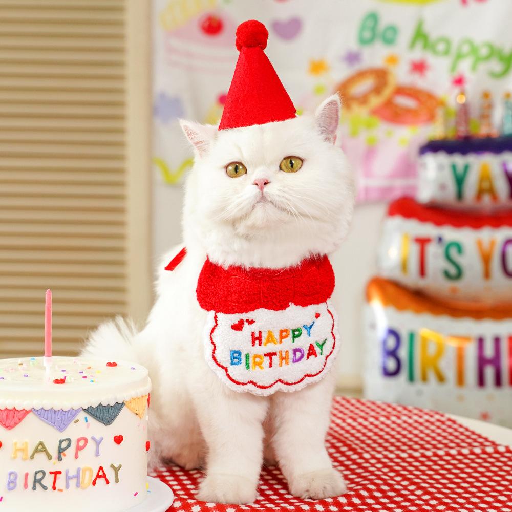 Pet Ins Wind Birthday Saliva Towel Cat Bib Scarf Dog Cat Hat