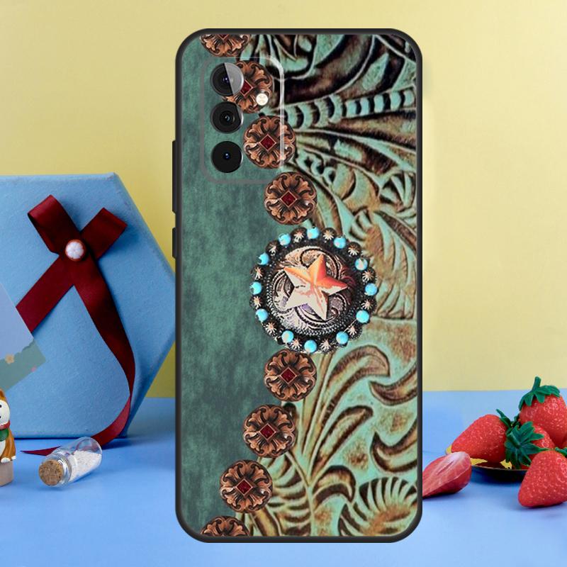 Western Cowgirl Cowboy Boots Cowhide Case For Samsung Galaxy A54 A14 A34 A24 A53 A33 A13 A52 A32 A22 A12 A71 A51 A25 A15 Cover