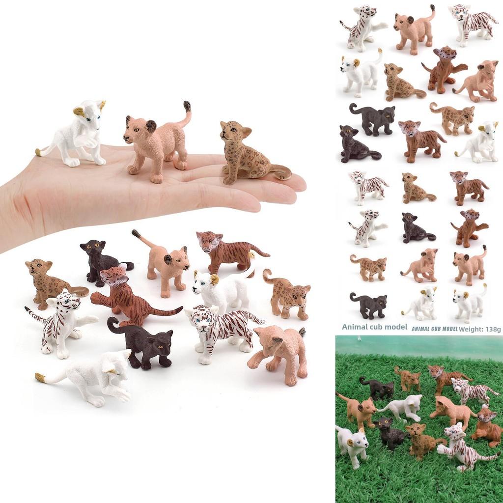 Simulating Wild Animal Tiger And Leopard Cub Models Desktop Ornament Set For Desk Decor