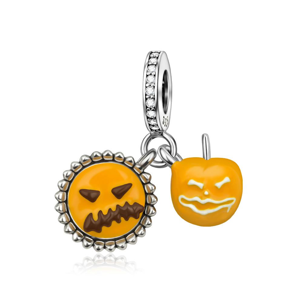 S925 Silver Halloween Fashion Jewelry Pumpkin Skull Pendant Necklace Holiday Themed Accessory