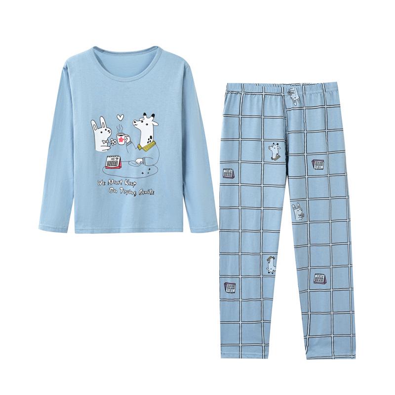 Boys' Long Sleeve Cotton Pajama Set for Summer with Air Conditioning Suit