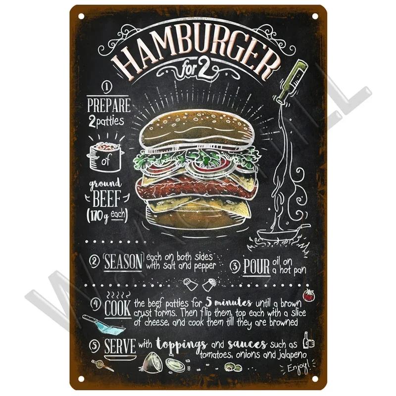 Metal Sign Home Decor Fast Food Vintage Tin Sign Plaque Metal Retro Plate Hot Dog Poster Wall Decor For Kitchen Cafe Diner Bar