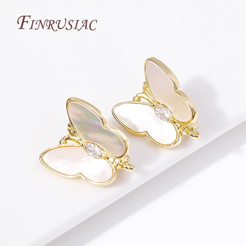 18K Gold Plated Inlay Zircon Shell Butterfly Ear Wire Earring Clasps Hooks,DIY Handmade Pearl Drop Earrings Making