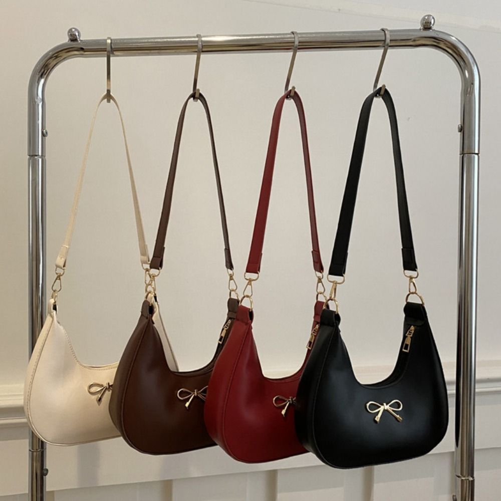 Handbag Bow Shoulder Bag PU Leather Crossbody Bag Casual Crescent Bag  Travel