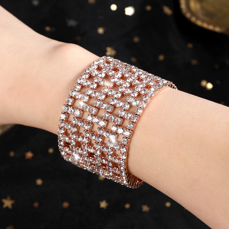 Jewelry, Bride Full Diamond Multi-row Elastic Bracelet, Star Grab Chain Rhinestone Bracelet Bracelet