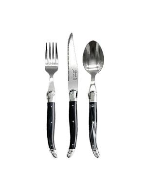 Janneron Laguiole Tableware Marble Black 1-Person Set (3 Pieces)