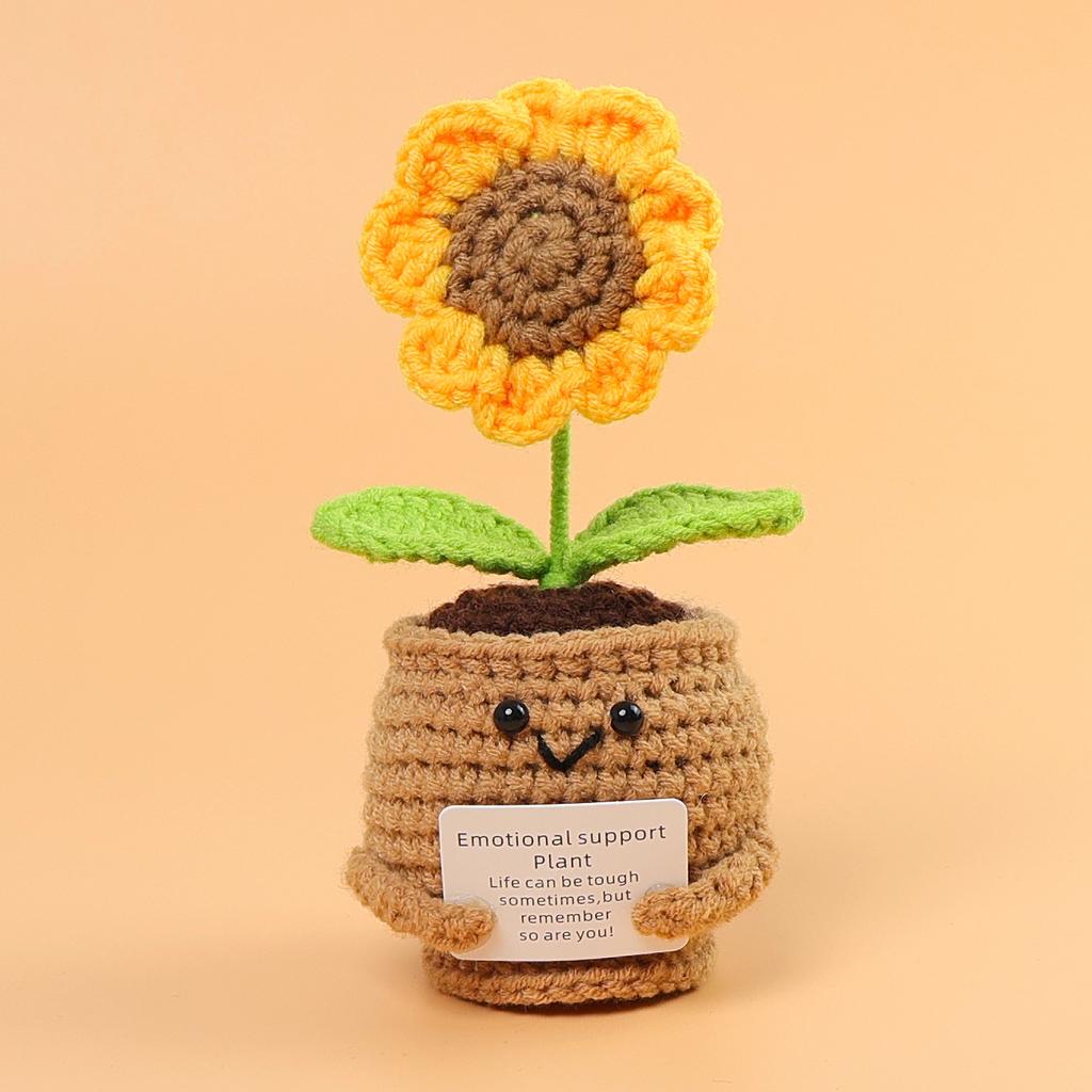 Emotional Support Crochet Sunflower Cute Knitted Flowers Potted Table Decor Graduation Gift Knitting Flower Pot Desk Accessories