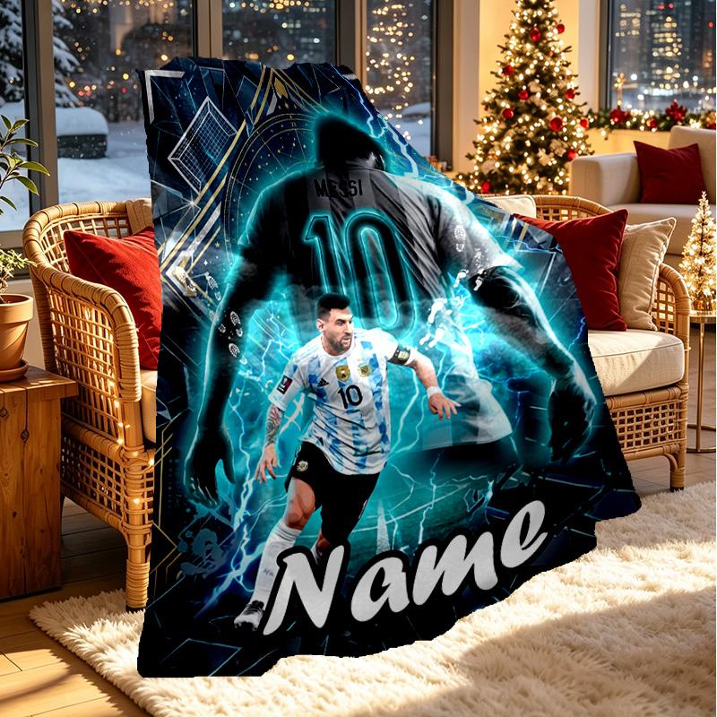 Custom Name Personalized Leo Messi Print Blanket, Home Decor, Bedroom, Sofa, Camping, Couch, Gifts for Birthday Christmas