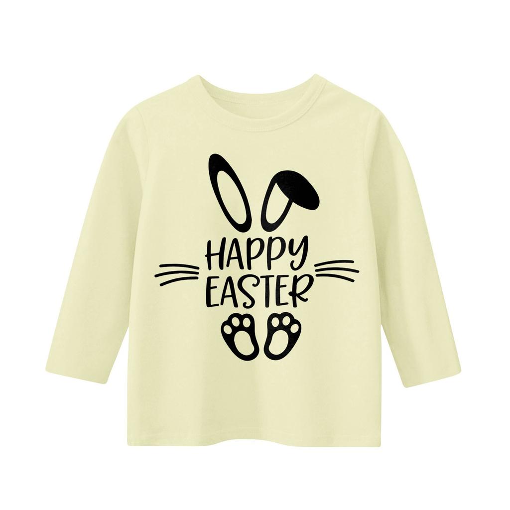 Lässiges Rundhals-T-Shirt mit Oster-Print und 7-Punkt-Ärmeln für Kinder