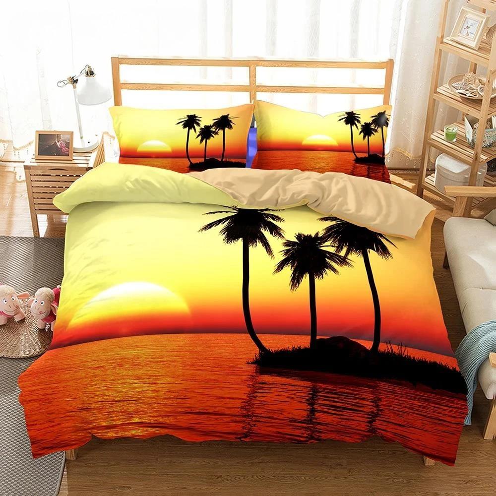 3D Bed Set Beautiful Beach Bedding Bed Sets Modern Quilt Cover+pillowcases Winter California King Bedding Sets Jogo De Cama Bed