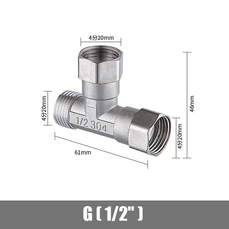 Stainless Steel T Adapter G1/ 2" T-Valve Diverter Valve Three Way Device Hole For Bath Bidet Sprayer Shower