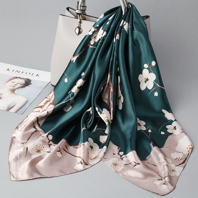 Fashion Kerchief Silk Satin Neck Scarf For Women Print Hijab Scarfs Female 90*90Cm Square Shawls And Wraps Scarves For Lady