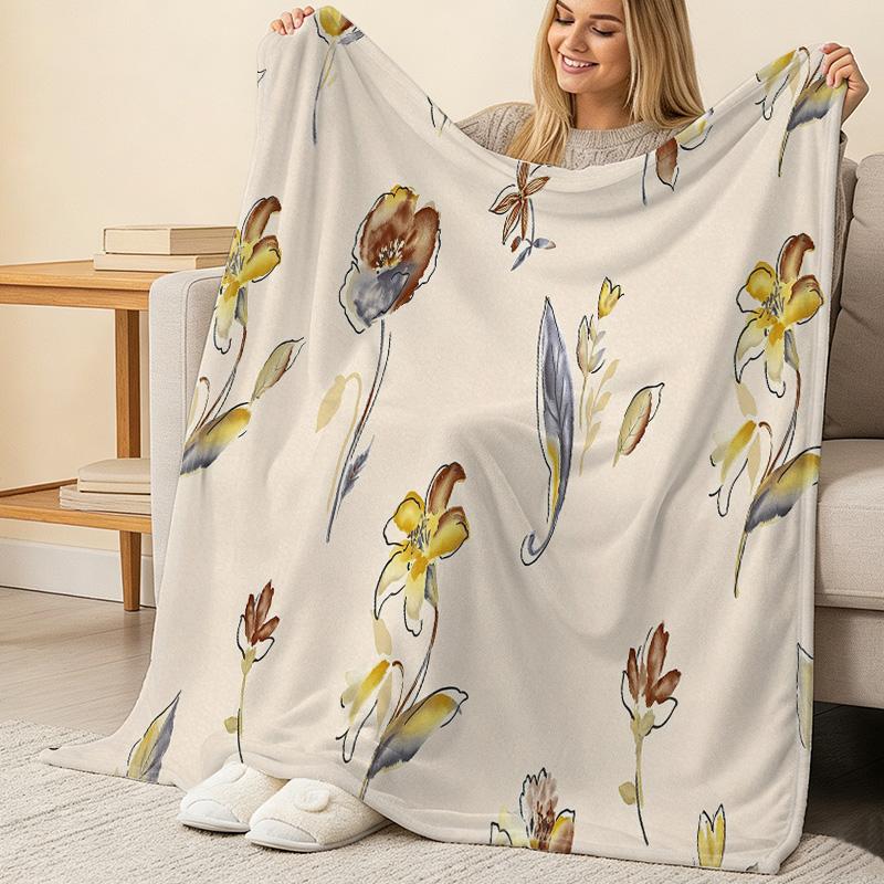 Floral Flannel Blanket - Soft Cozy Warm Breathable Machine Washable Throw for Home Sofa, Office Nap, Halloween & Christmas