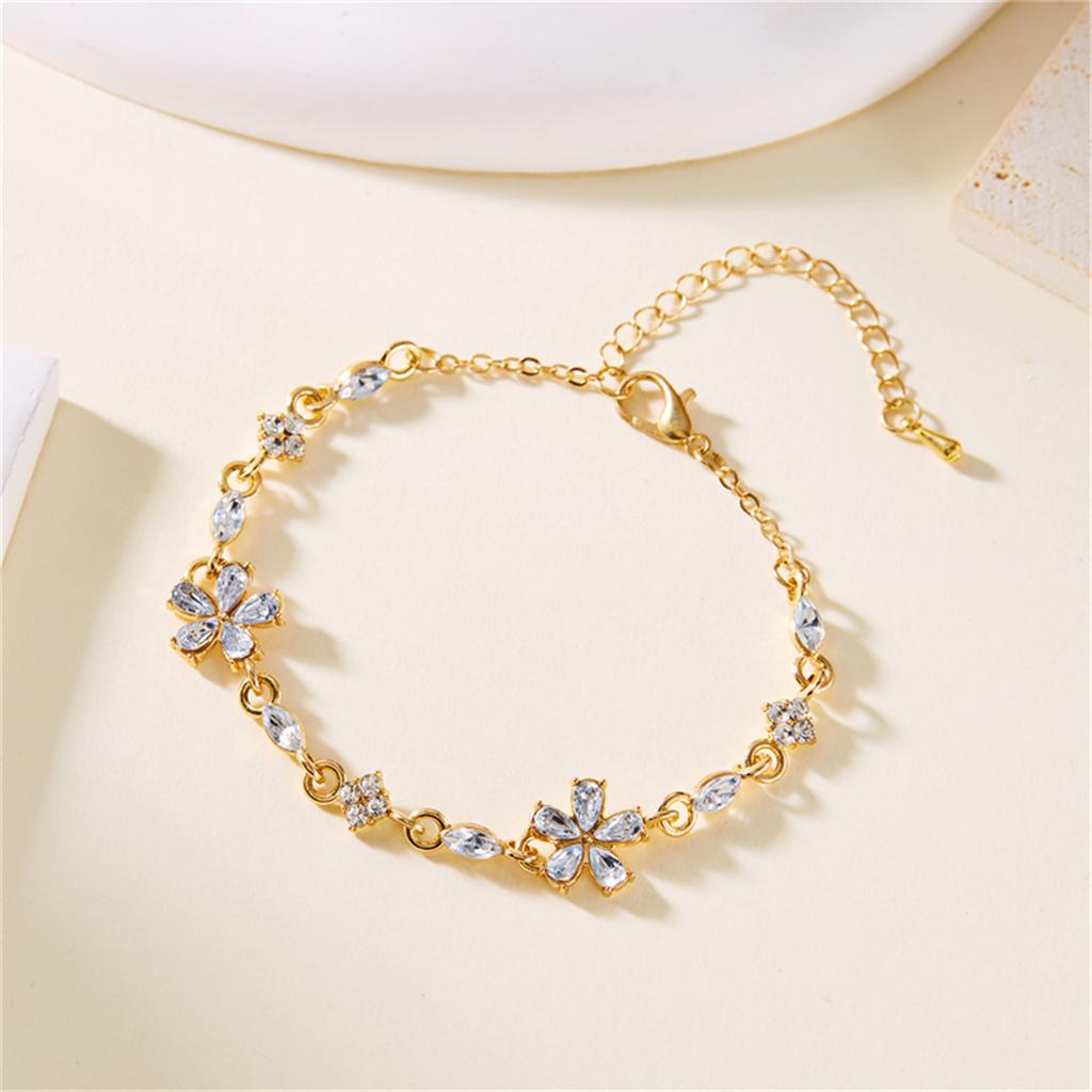 Elegant Crystal Flowers Bracelets For Women Girls Y2K Sweet Sparkling Zircon Floral Plant Chain Bracelet Luxury Wedding Jewelry