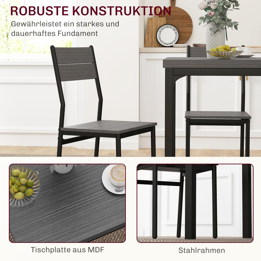 Three-Piece Minimal and Compact Dining Set, Grey Wood Effect