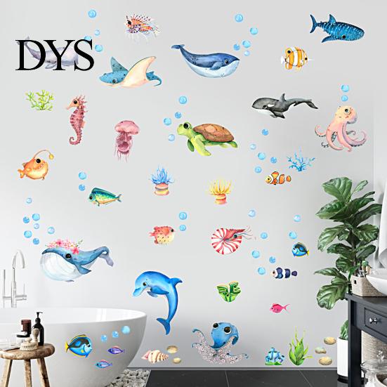 Background Stickers 1 Set Wall Sea Turtle Octopus Fish Cartoon Self-adhesive Decals Bright Color PVC Marine Life Posters Home Decor