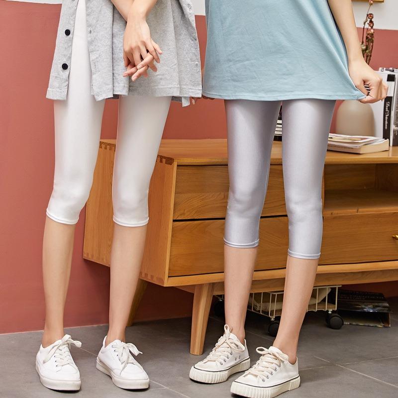 Large Size Spring and Autumn Elastic Thin Women's Black Small-foot Leggings, Thin Stepping Glossy Pants, and Leggings