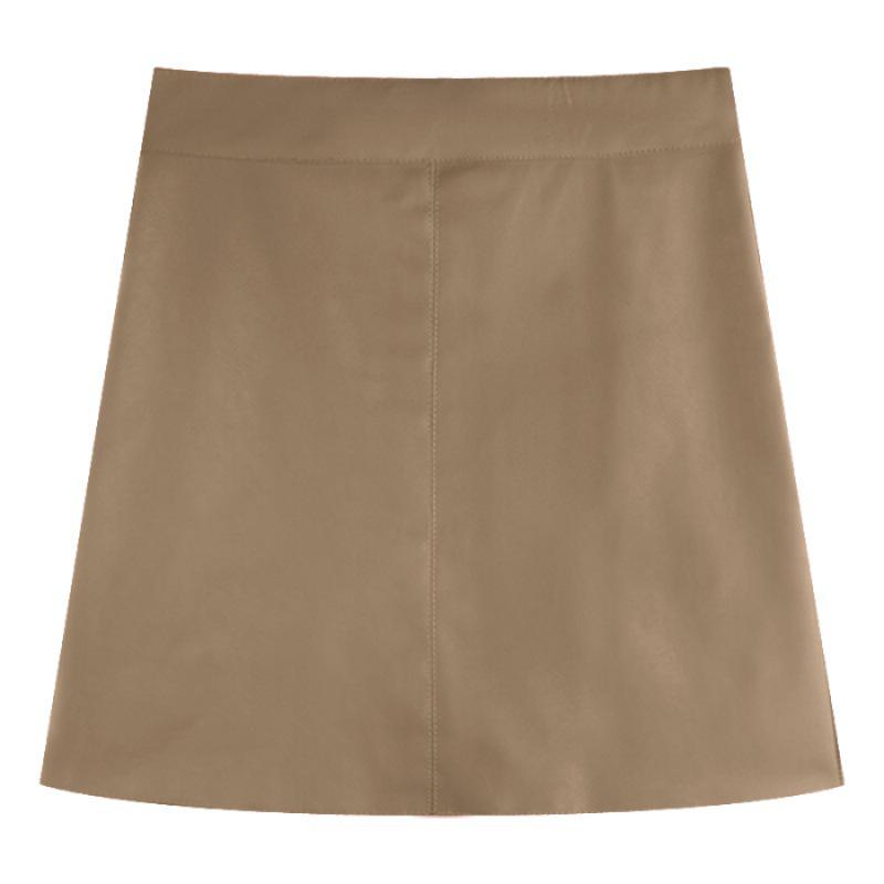 

Black Retro A-Line PU Leather Skirt: High Waist, Slim Fit for Women - Autumn/Winter Edition XL хаки