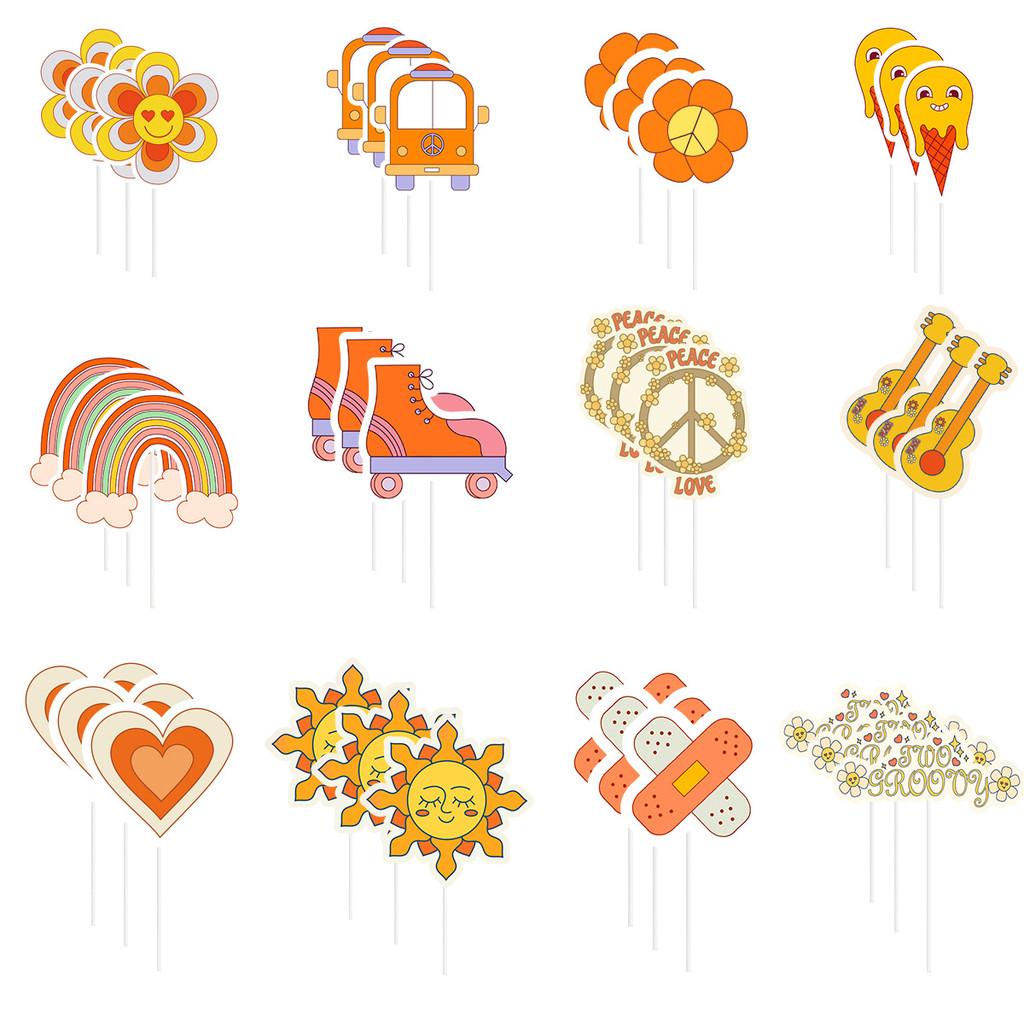 Cake Themed Bohemian Toppers Decor With Cartoon Style Paper Flags For Events