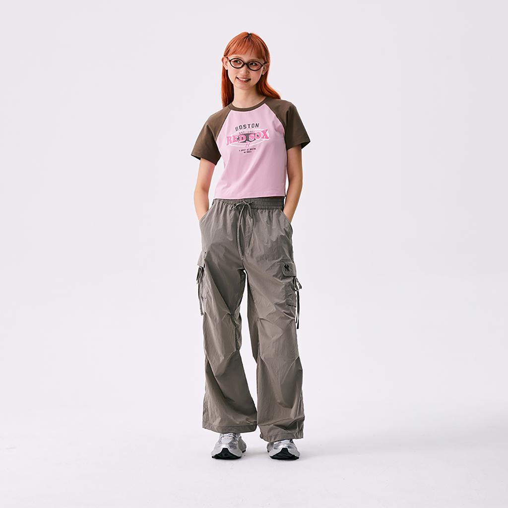 New MLB Preppy Style Collection Boston Red Sox SS25 Raglan Sleeve T Shirt Women's Pink 3FTSV0853-43PPM