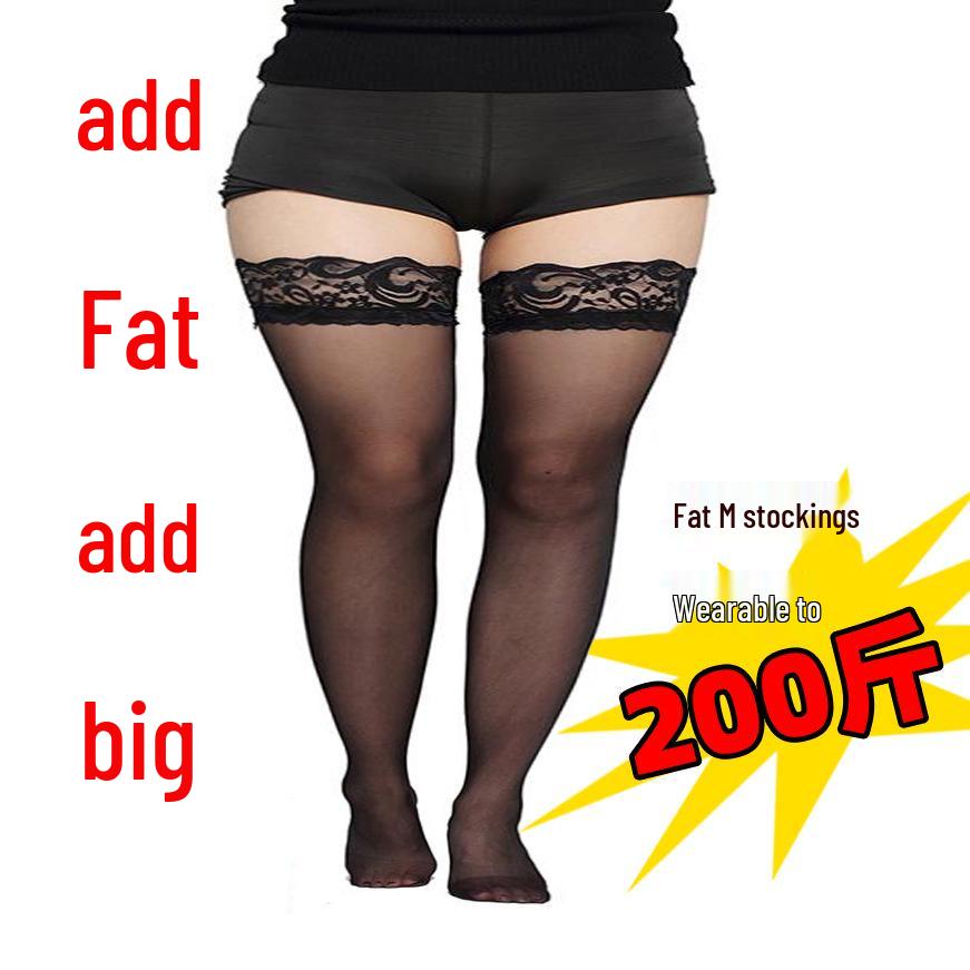 Plus Size Black Lace Silicone Non-Slip Thigh High Stockings for Women