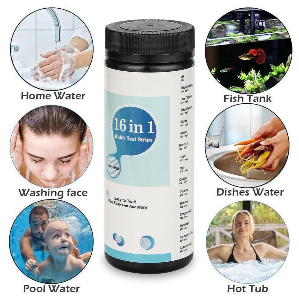 16-In-1 Drinking Water Test Kit Strip Home Water Quality Test Swimming Pool Spa Water Test Strip Nitrate Nitrite PH Hardness