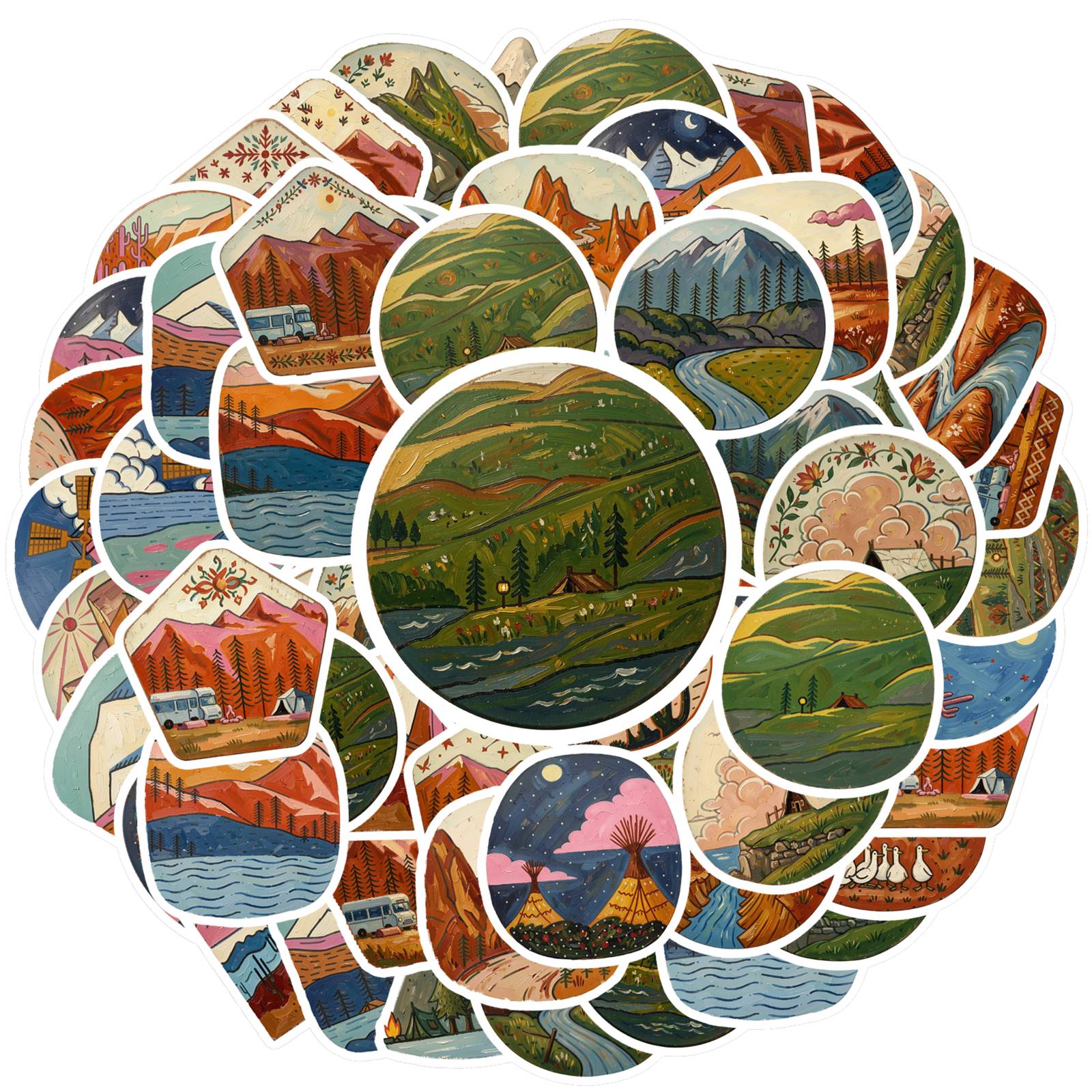 35pcs-50pcs Nature Scenery Stickers Vintage Nature Retro Decals Nature Stickers For Guitar DIY Skateboard Laptop Luggage Decor