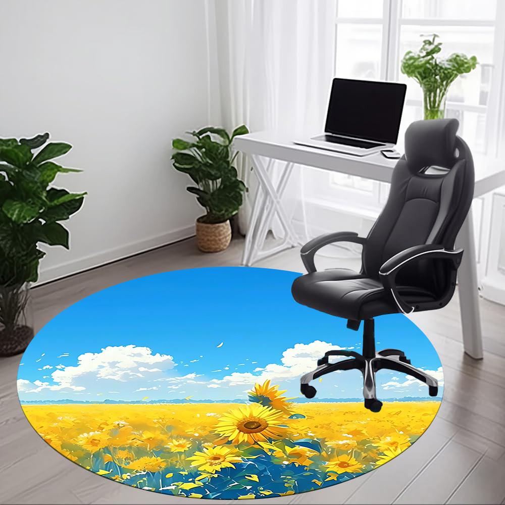 1pc Sunflower Field Office Round Area Rug, Indoor Mat Suitable For Office, Under Office Chairs Bedroom Living Room Home Decor, Room Deco