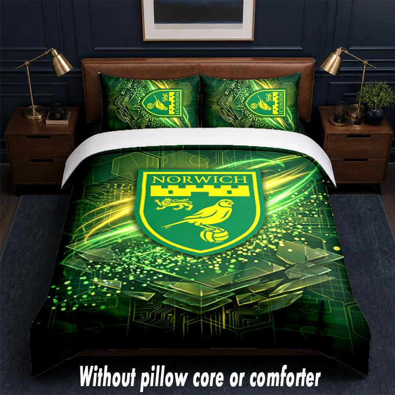 Norwich City Football Design Bed Bedding Set 1 Duvet Cover + 2 Pillowcases Soft Breathable Household Bed Linens