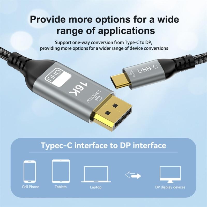 Highly Speed 80Gbps USB C To DP 2.1 Extension Cable for 8K 60Hz 4K 240Hz Video Output with HDRs Support On Laptop and Monitor Displays