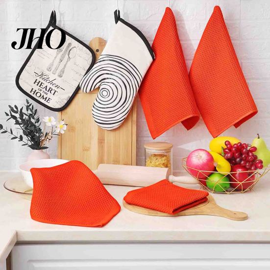 Kitchen Accessories Cotton Waffle Weave Dish Cloth Solid Color Ultra Hand Towel Soft Absorbent Quick Drying Cleaning Rag