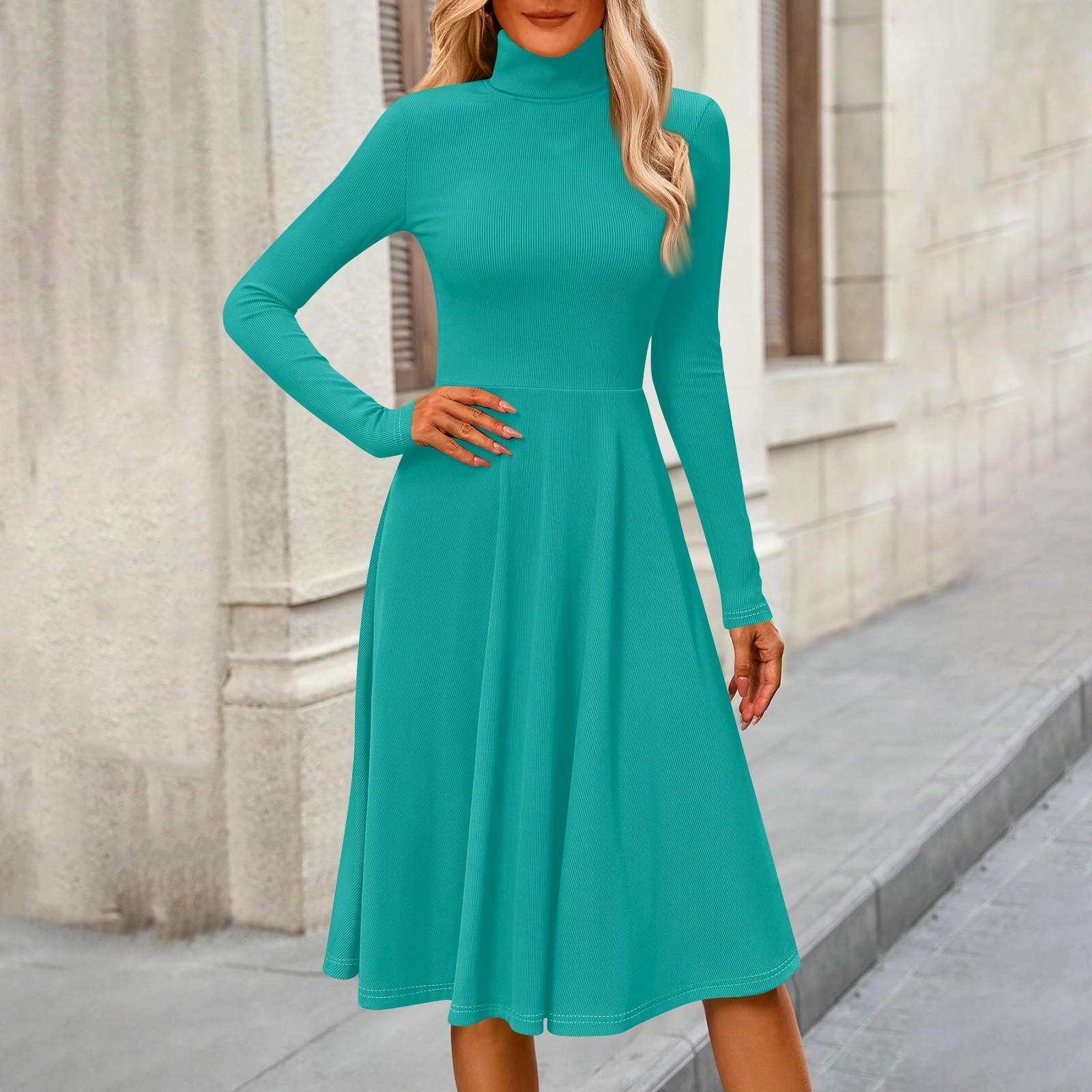 

Женское повседневное модное платье миди с высоким воротом и длинными рукавами, однотонное XL