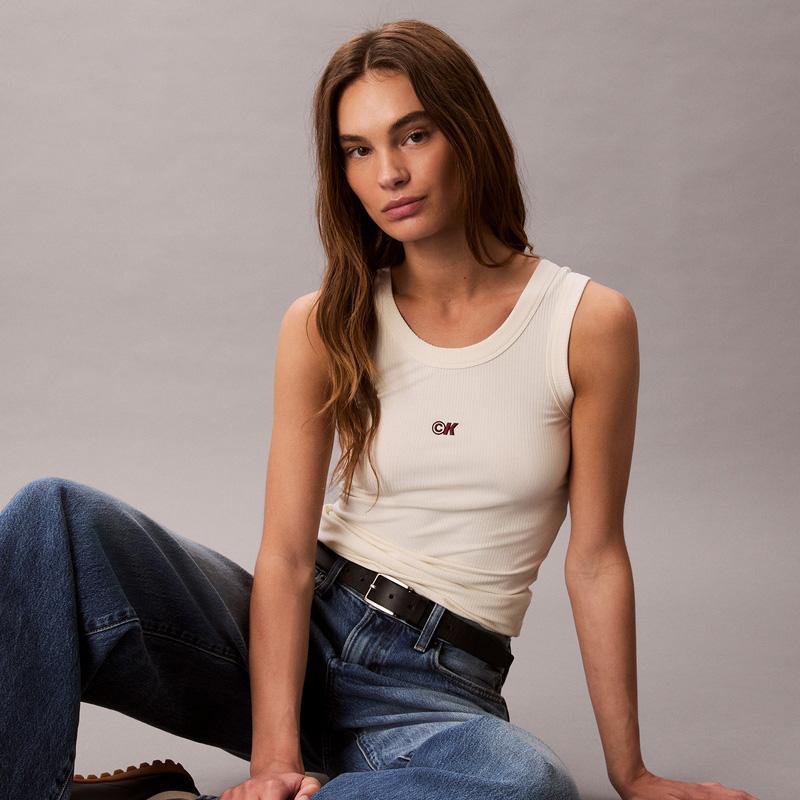 Calvin Klein Ribbed Stretch Embroidered Back Layering Tank Top Women tops 44C900G