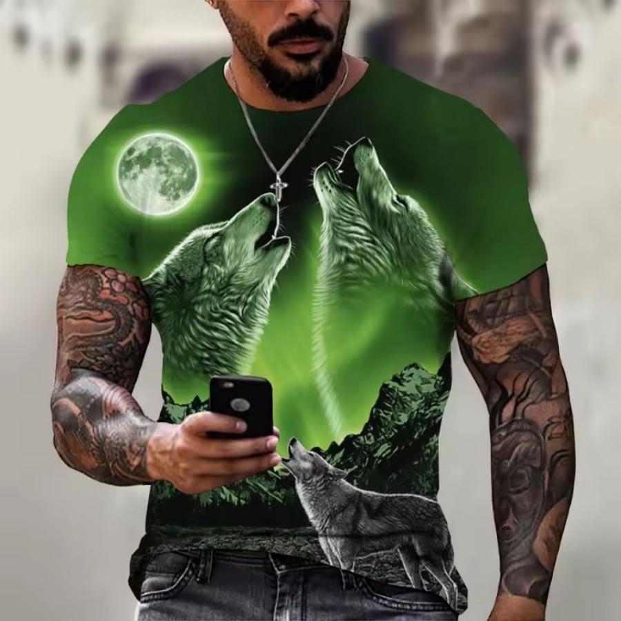 Men's Wolf Animal Print T-Shirt Breathable Casual Street Trend 3D Printing