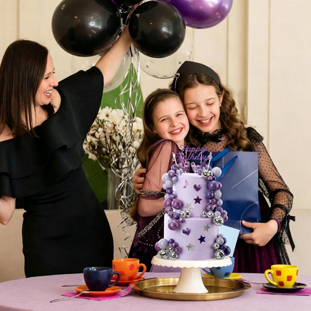 32Pcs Purple Happy Birthday Cake Decorating Set With Disco Balls Stars Hearts And Music Notes For Party Cake Toppers