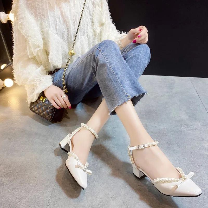 2026 New Mary Jane Woman Pumps Patent Leather High Heels Women Heels Shoes Pearl Dress Shoes Wedding Shoes Spring