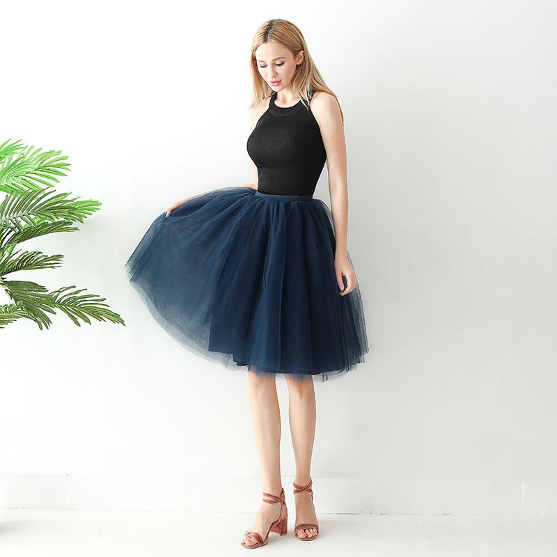 5 Layers 65cm Black Pleated Skirt Sexy Midi Tulle Skirt High Waist Full Lining Adult Tutu Korean Style Women