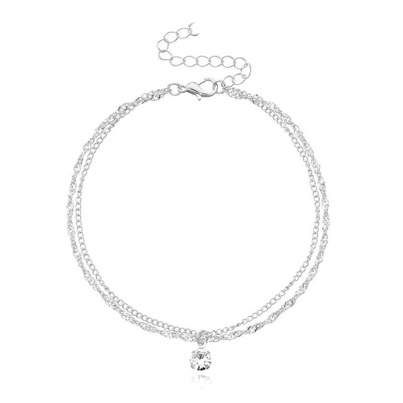 

Hot-selling bohemian twist chain alloy accessories, simple stacked exquisite rhinestone pendant anklet срібний