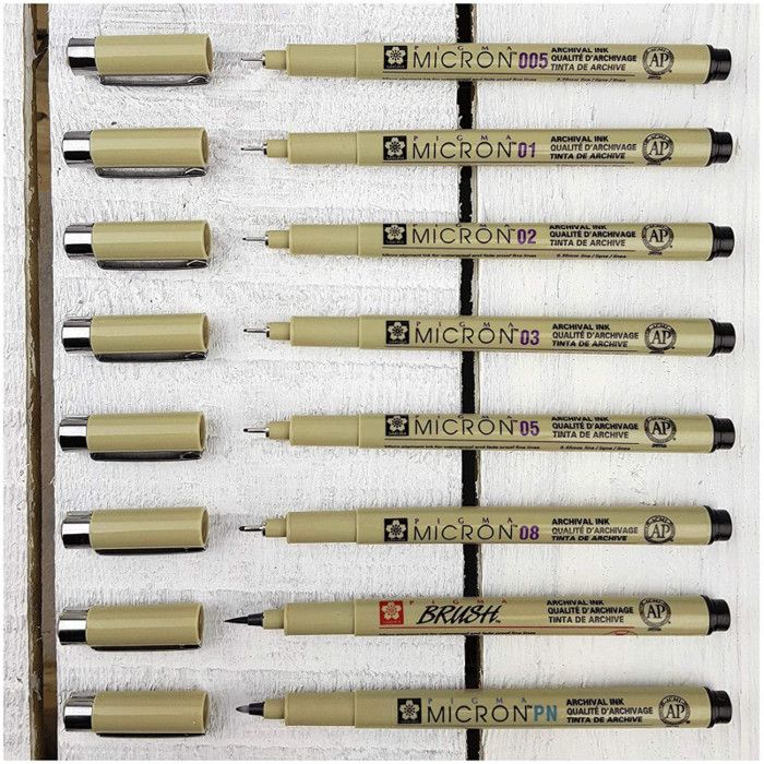 Etui De 6 Feutres Pigma Micron Noir + 1 Feutre Brush Sakura
