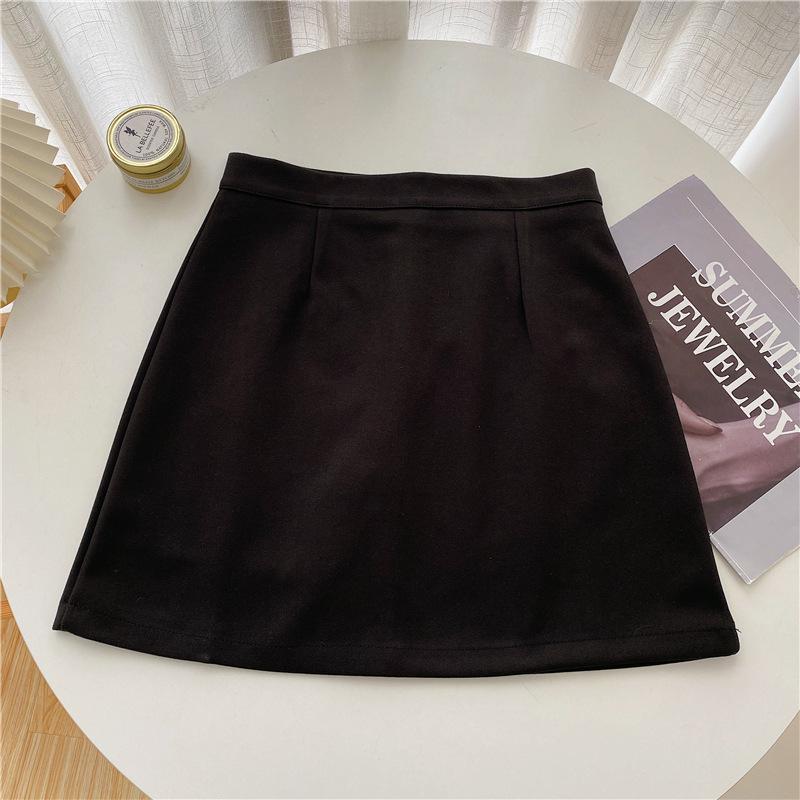2024 Women's Plus Size High Waist Wool A-line Skirt - Black Petite Hip-Hugging Short Style for Autumn/Winter